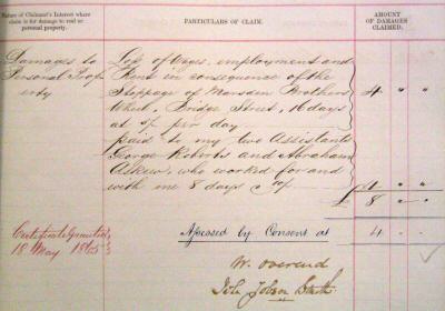Entry from the Sheffield Flood Claims ledger